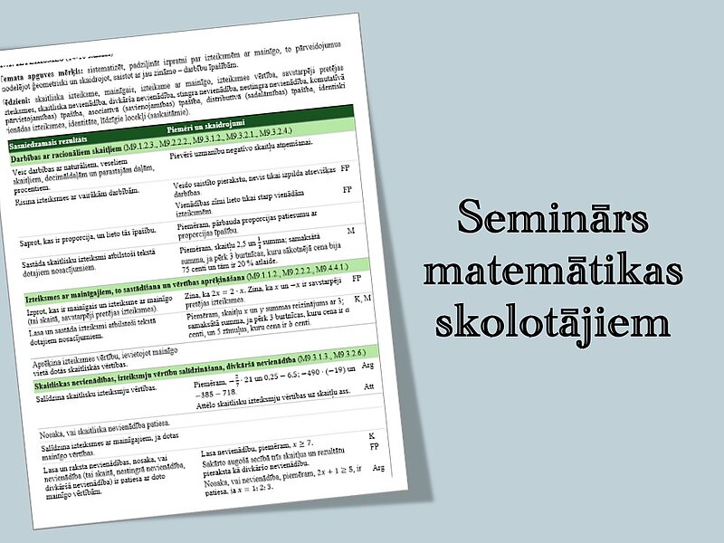 Seminārs matemātikas skolotājiem